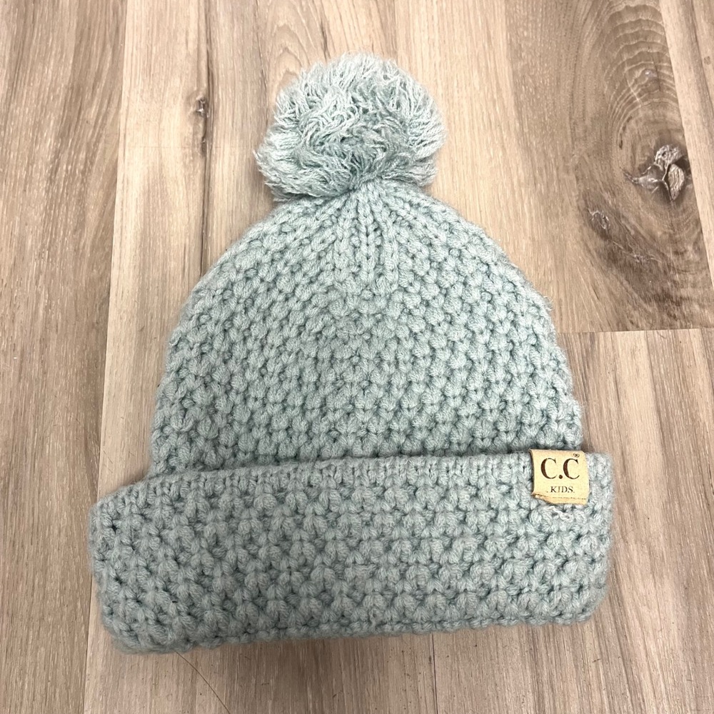 C.C Light Blue Chunky Knit Pom Pom Beanie Hat in Kids One‎ Size